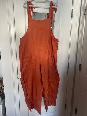 Shiny by Nature *Discontinued* Orange Tie-Shoulder Linen Jumpsuit